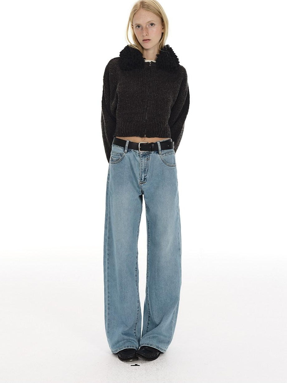 Country Moment Vintage Washed Low Rise Loose Fit Micro Stretch Casual Blue Straight Leg Jeans