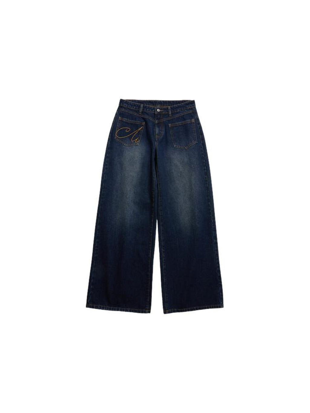 Country Moment High Waist Washed Denim Casual Loose Fit Zipper Fly Wide Leg Jeans