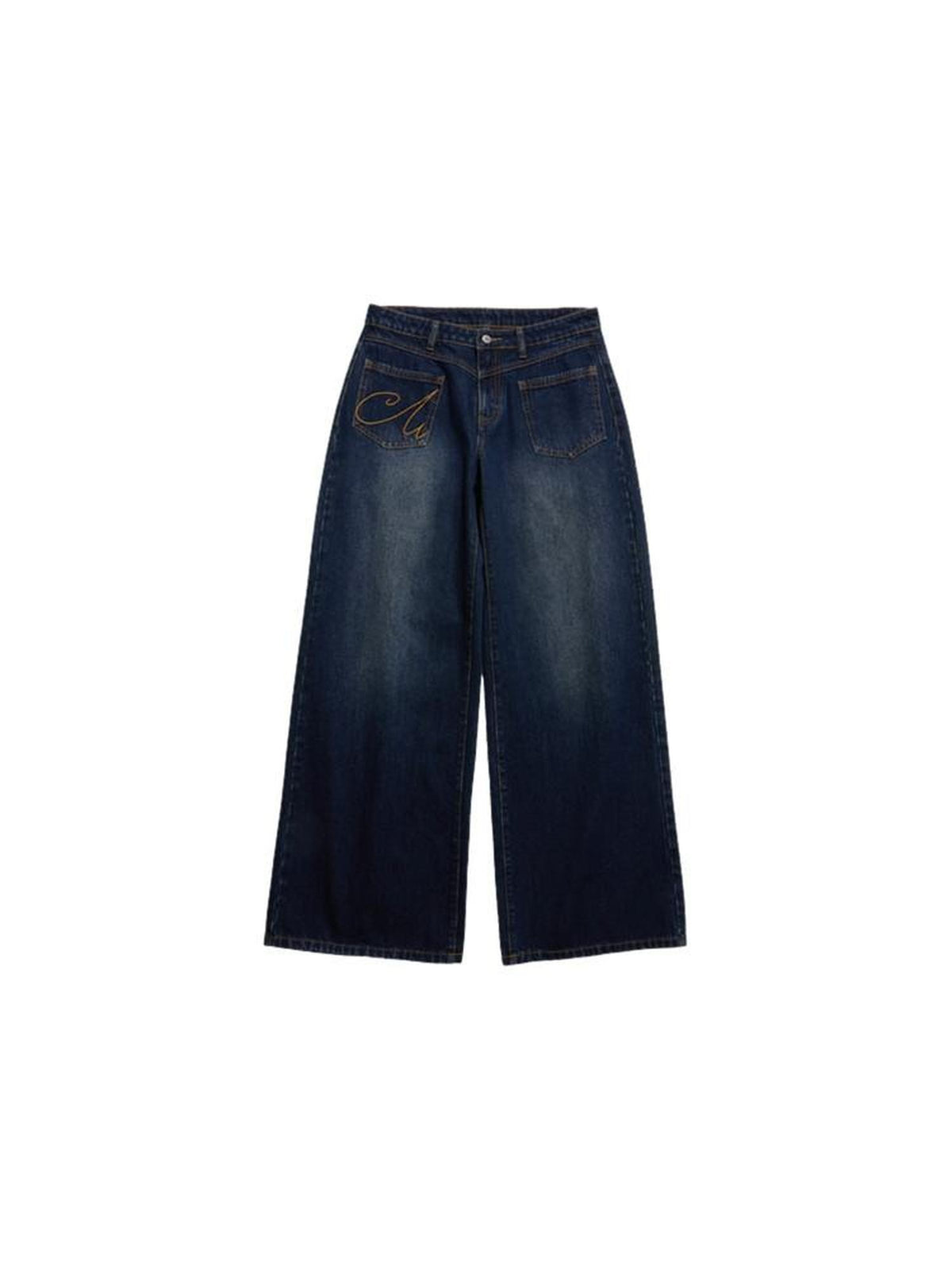 Country Moment High Waist Washed Denim Casual Loose Fit Zipper Fly Wide Leg Jeans