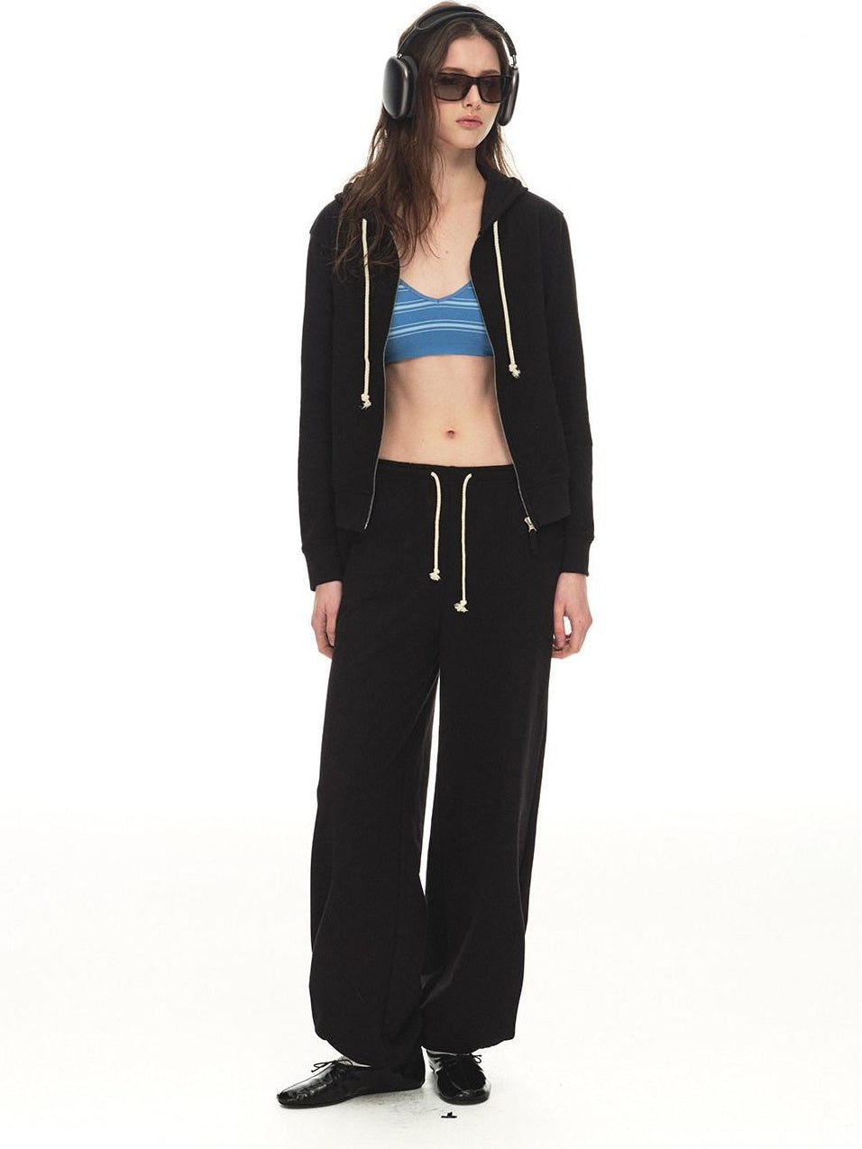 Country Moment 100% Cotton Durable Loose Mid Rise Drawstring Black Straight Leg Sweatpants