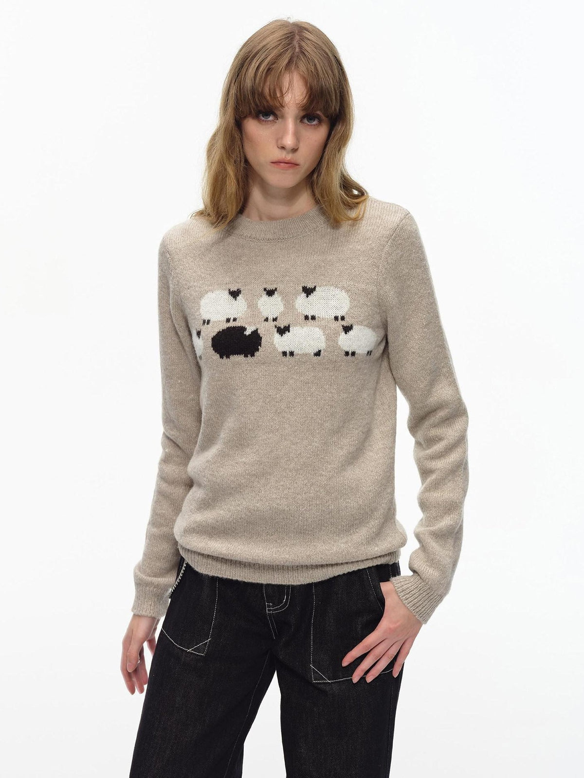 Country Moment Thermal Embroidered Commuter Loose Fit Unisex Crewneck Acrylic Knit Sweaters