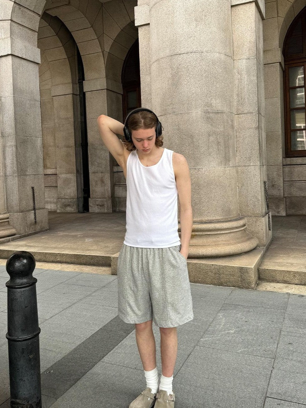 Country Moment Cotton Blend Slight Stretch Loose Mid Waist Daily Casual Grey Mid-Length Shorts