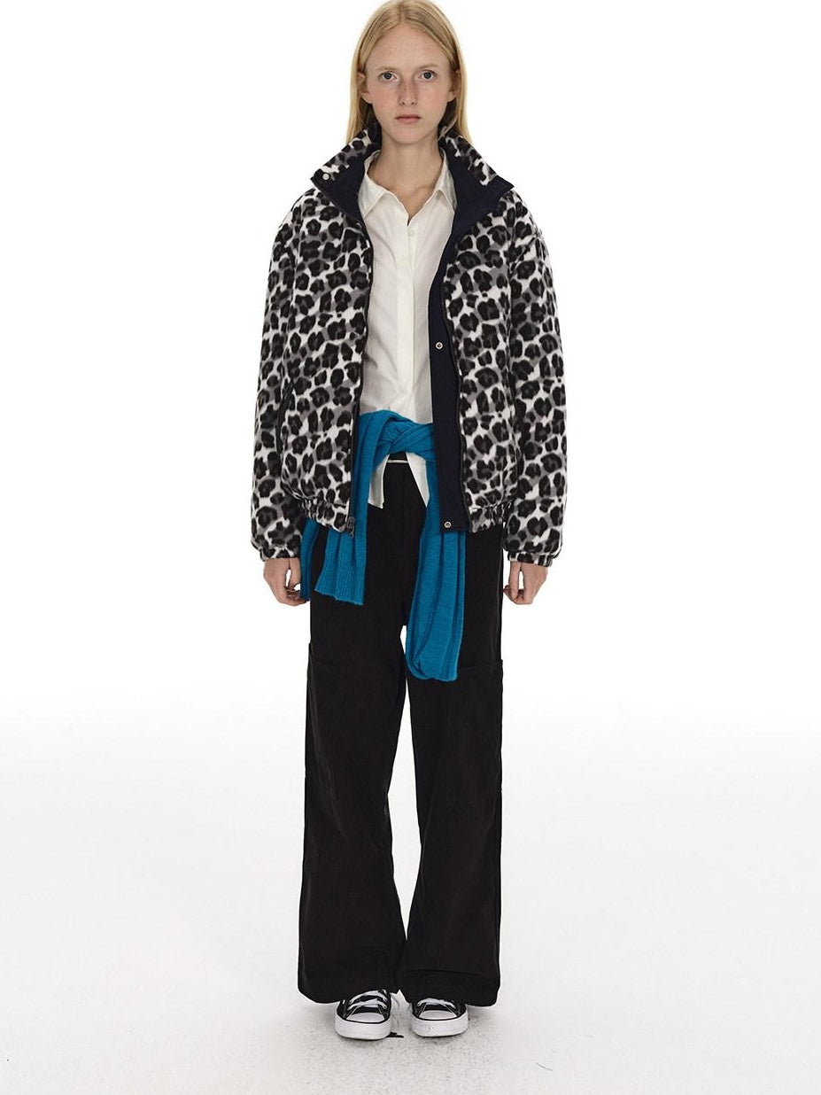 Country Moment Reversible Cotton Lined Oversized Stand Collar Youth Navy Puffer Jackets