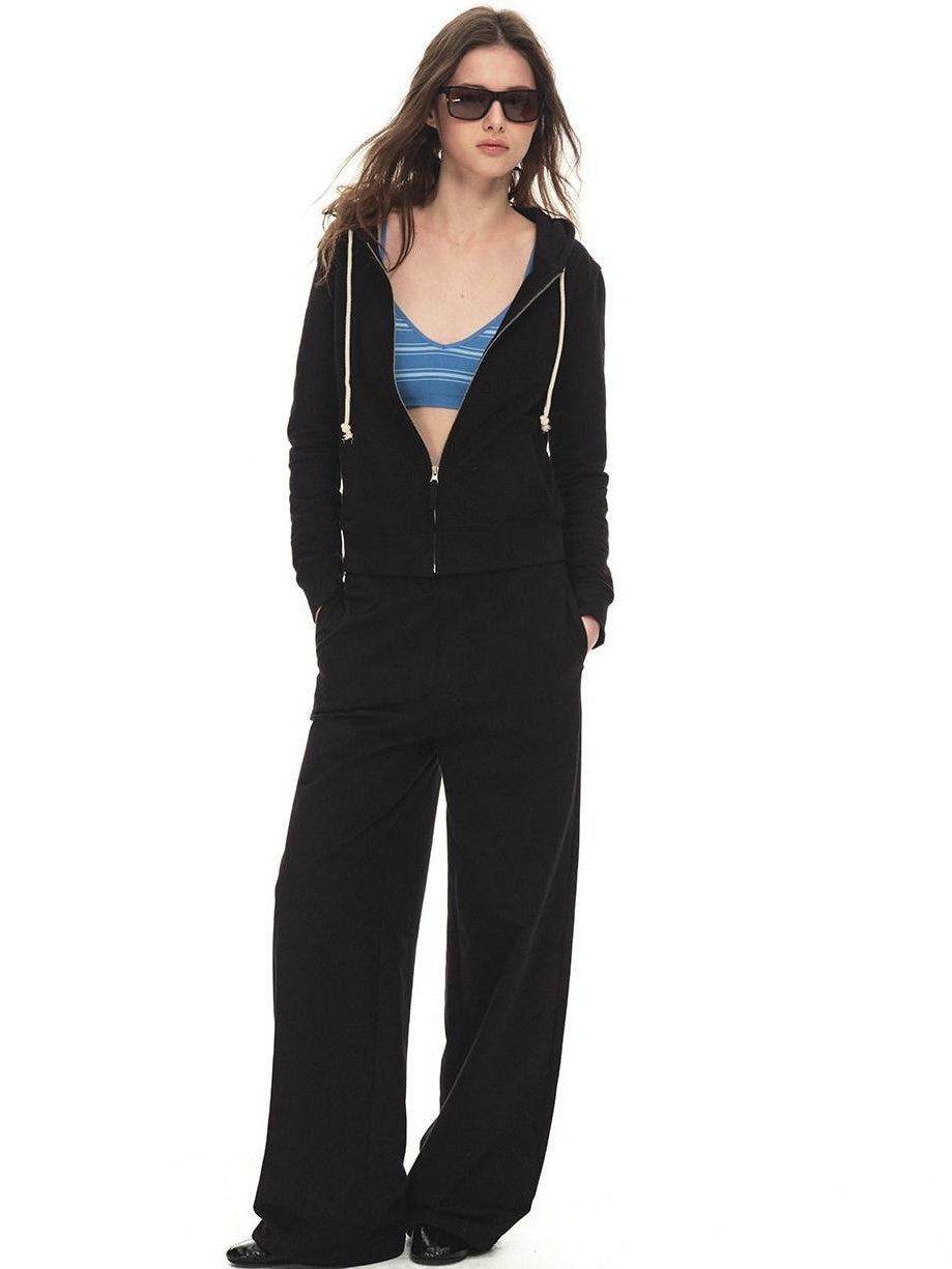 100% Cotton Durable Loose Mid Rise Drawstring Black Straight Leg Sweatpants