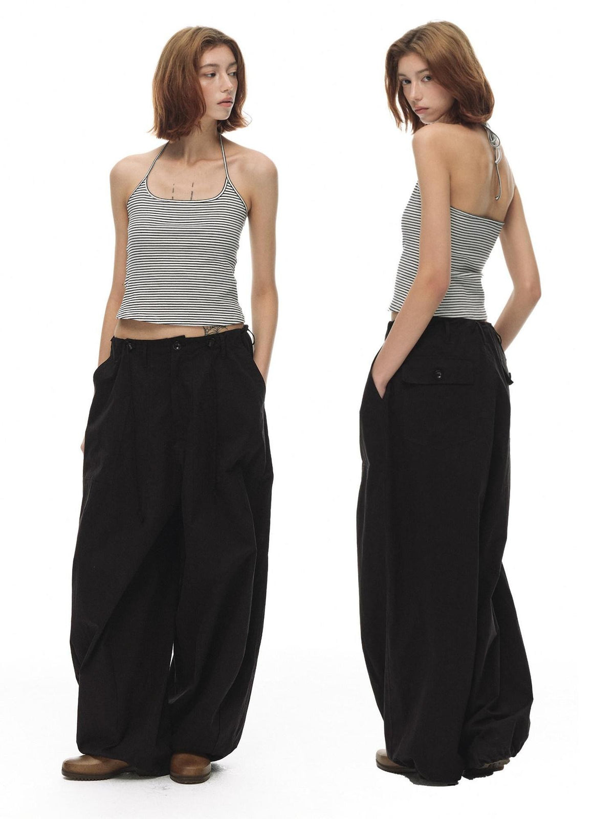 Country Moment Breathable Slim Striped V-neck Unisex Tencel Cotton Backless Camisoles