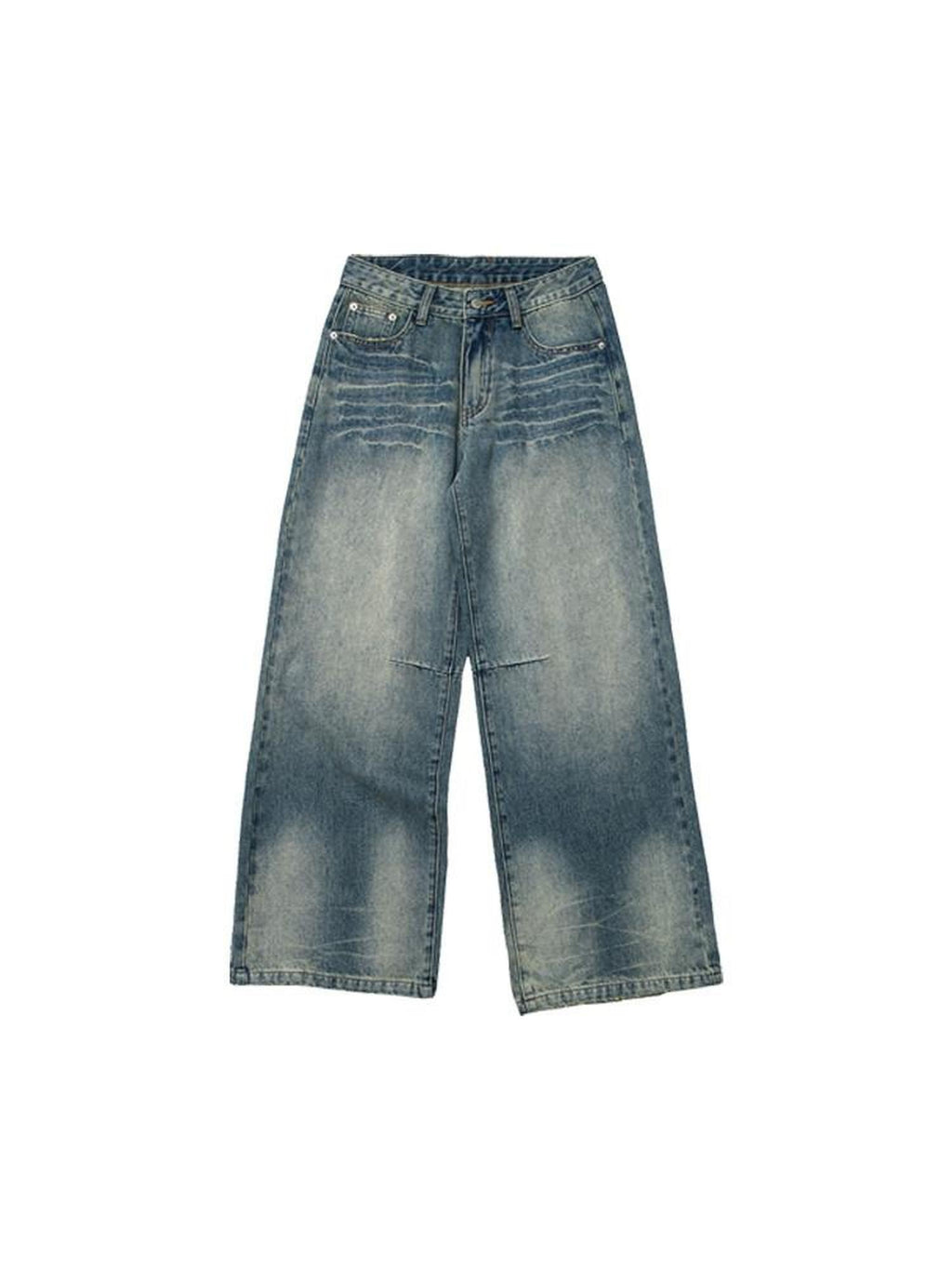 Country Moment Durable Pure Cotton Mid Rise Relaxed Wide Light Wash Casual Straight Leg Jeans