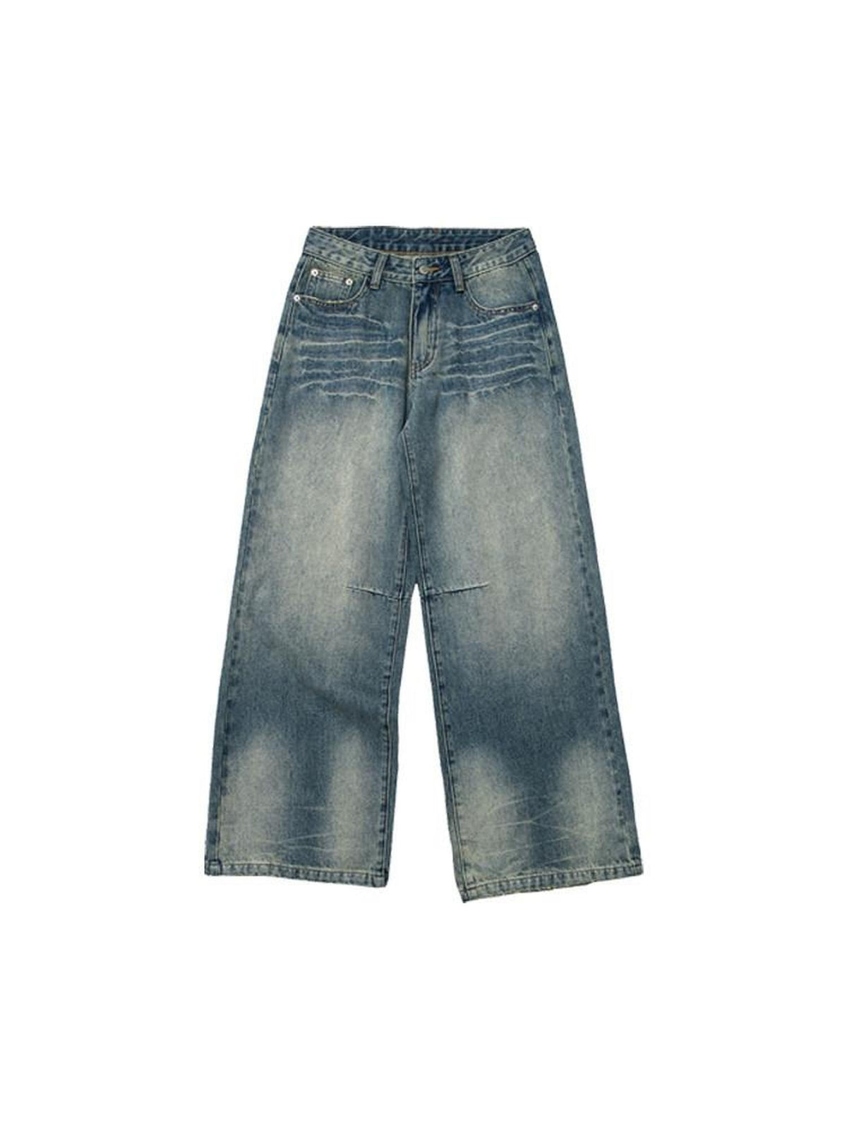 Country Moment Durable Pure Cotton Mid Rise Relaxed Wide Light Wash Casual Straight Leg Jeans