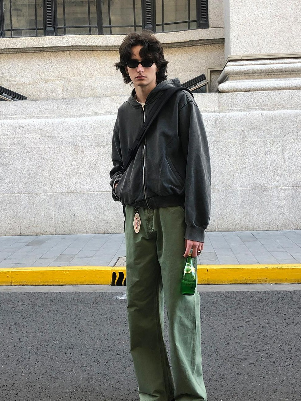 Country Moment Wrinkle Resistant Cotton Mid Rise Cargo Pockets Youth Khaki Green Straight Pants