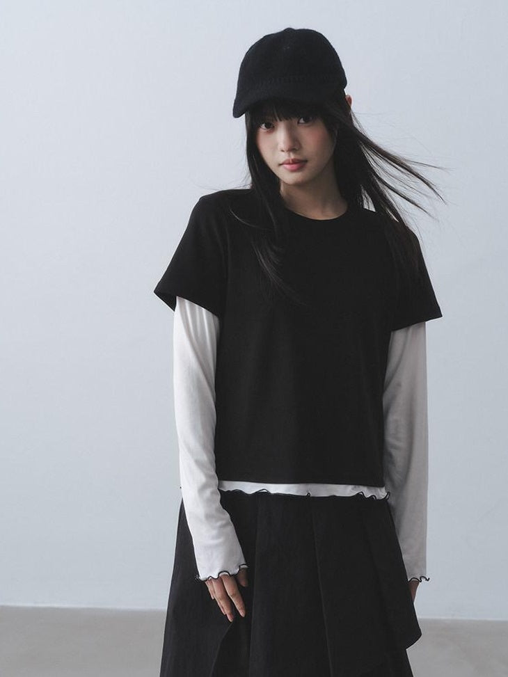 DDGIRL studio Breathable Cotton Spandex Loose Office Contrast Lace Women Long Sleeve T-Shirts