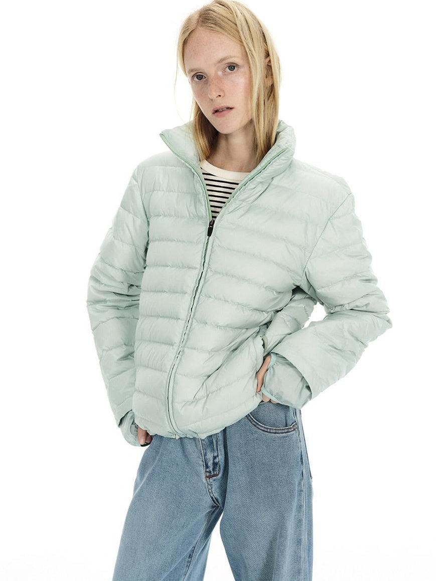 Country Moment Lightweight Warm Short Stand Collar Casual Unisex Nylon White Duck Down Jackets