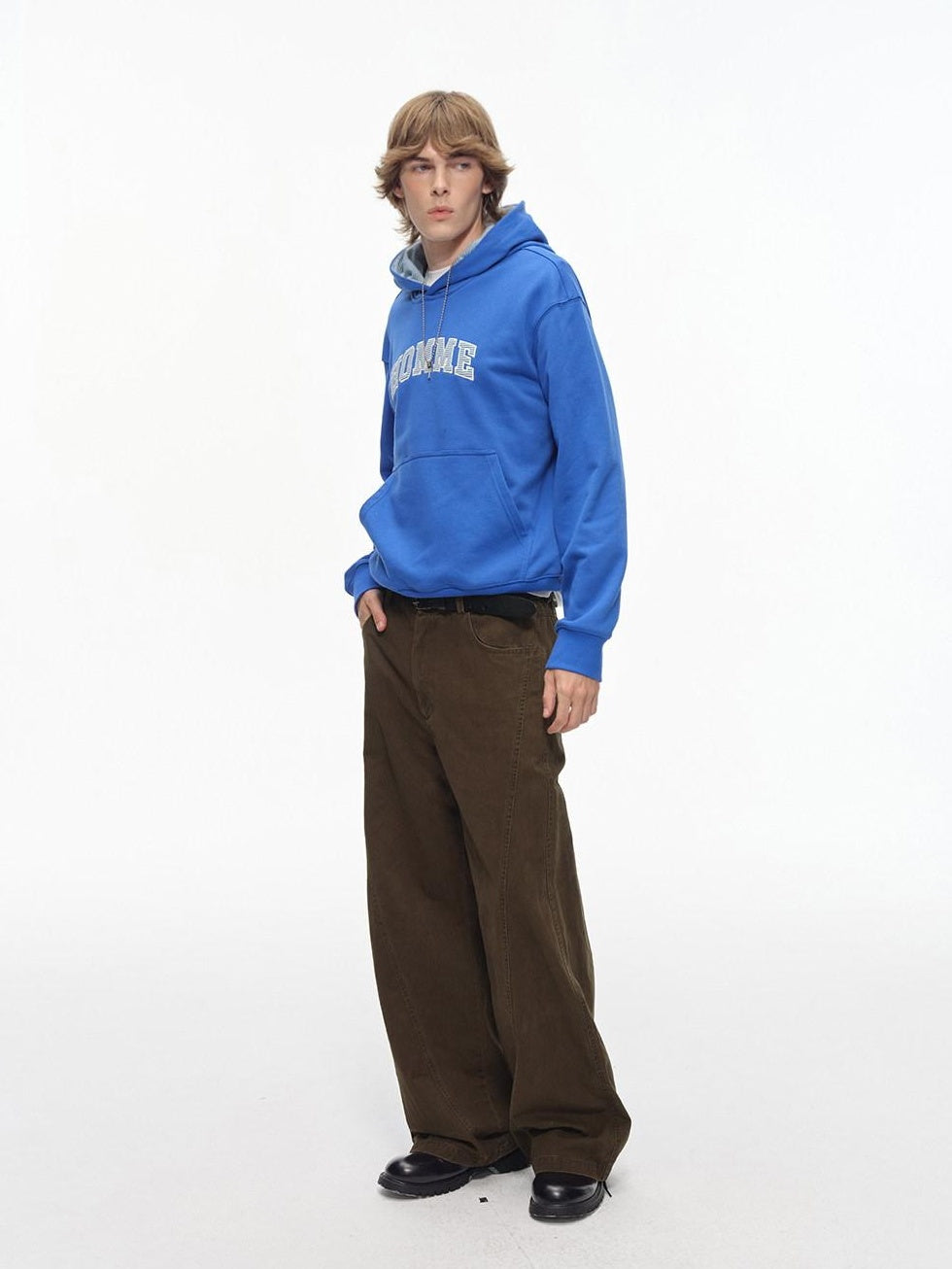 Country Moment Washed Patchwork Pure Cotton Mid Rise Loose Straight Youth Casual Wide Leg Pants