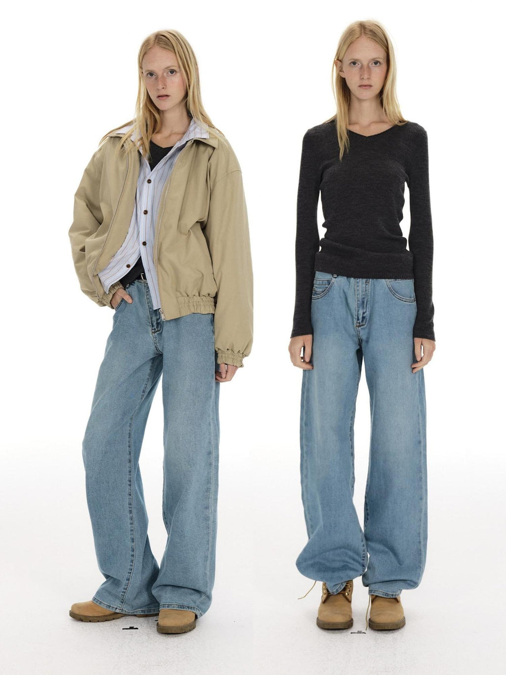 Country Moment Vintage Washed Low Rise Loose Fit Micro Stretch Casual Blue Straight Leg Jeans