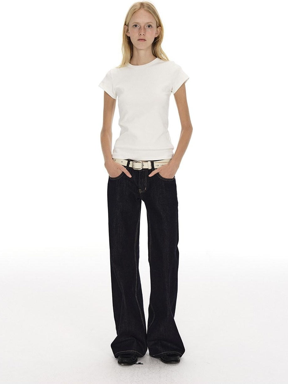 Country Moment Blue Cotton Blend Low Rise Zip Fly Fitted Casual Youth Washed Straight Leg Jeans
