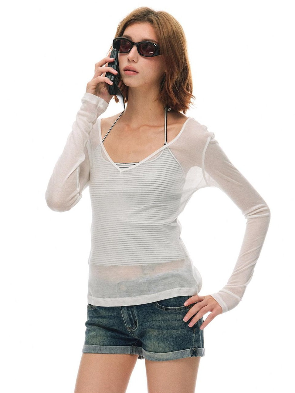 Country Moment Breathable Slim Striped V-neck Unisex Tencel Cotton Backless Camisoles