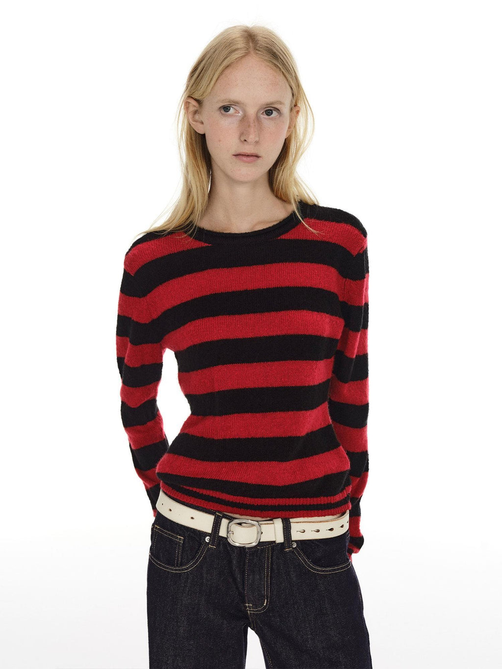 Country Moment Soft Wool Blend Vintage Striped Crewneck Regular Fit Womens Casual Knit Sweaters