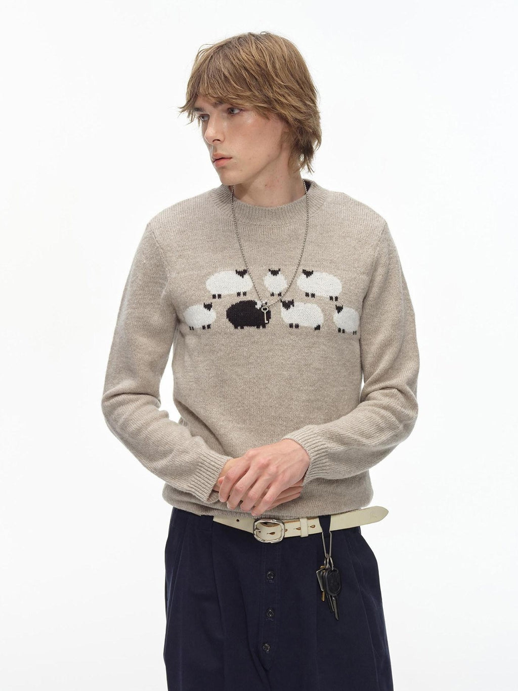 Country Moment Thermal Embroidered Commuter Loose Fit Unisex Crewneck Acrylic Knit Sweaters
