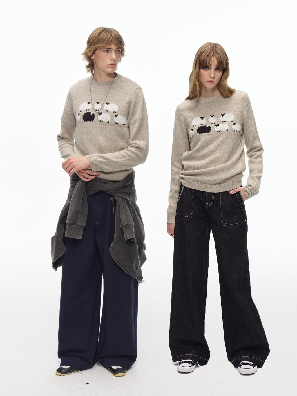 Country Moment Thermal Embroidered Commuter Loose Fit Unisex Crewneck Acrylic Knit Sweaters