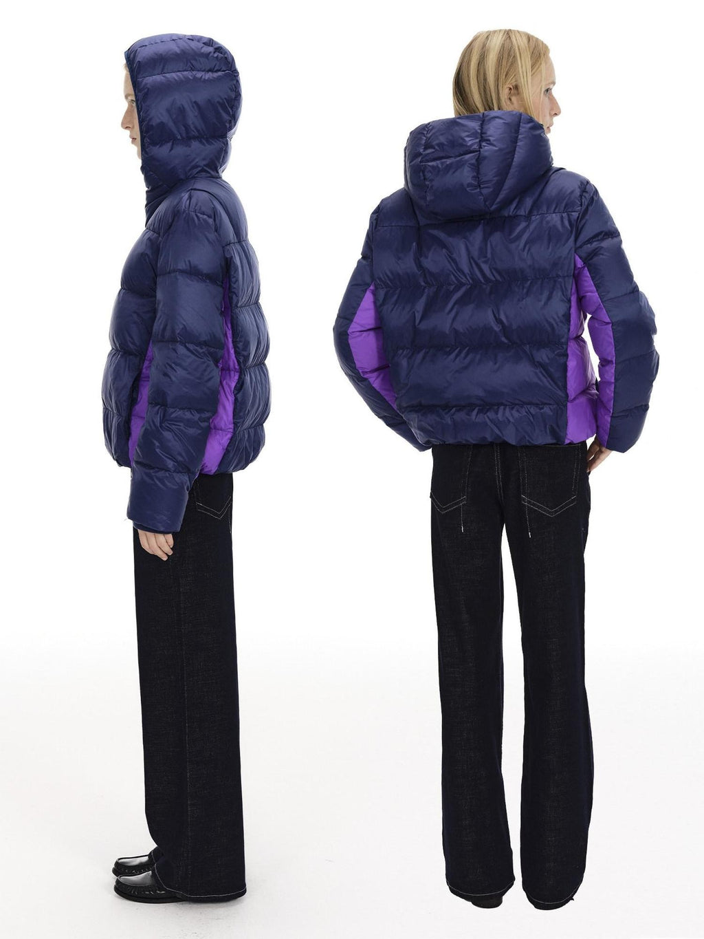 Country Moment 90 Fill White Duck Down Hooded Short Loose Navy Zipper City Commute Down Jackets