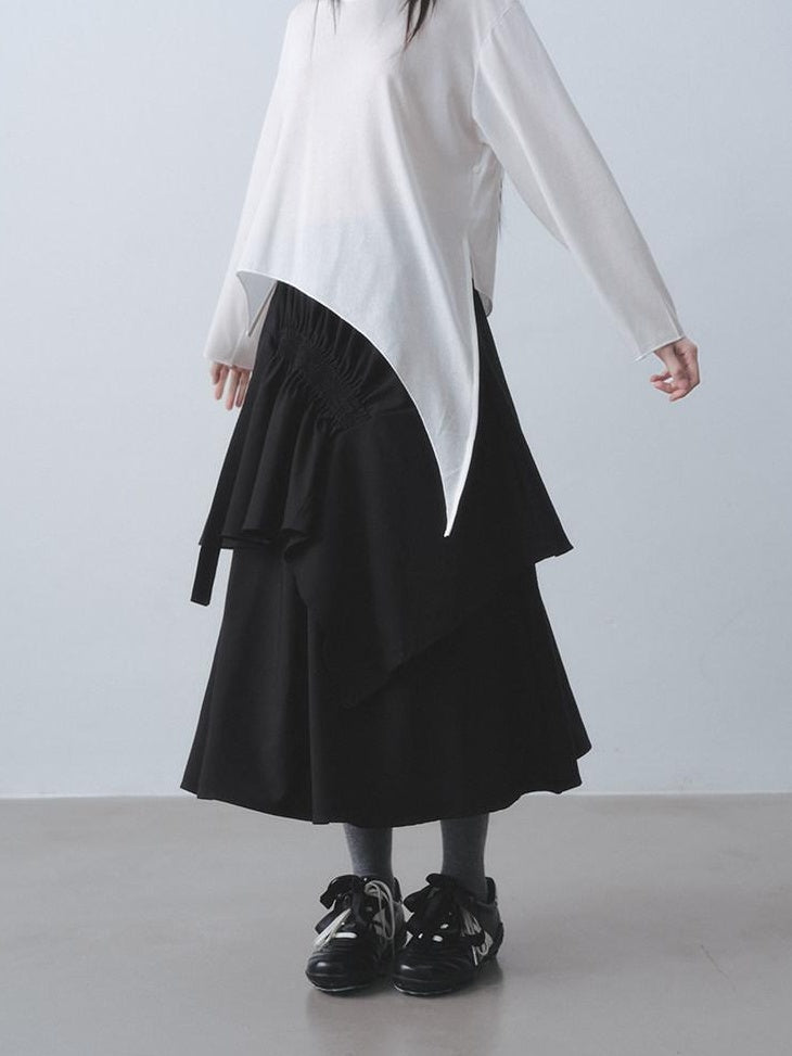 DDGIRL studio Fade Resistant Lined Asymmetric High Waist A Line Office Black Midi Skirts
