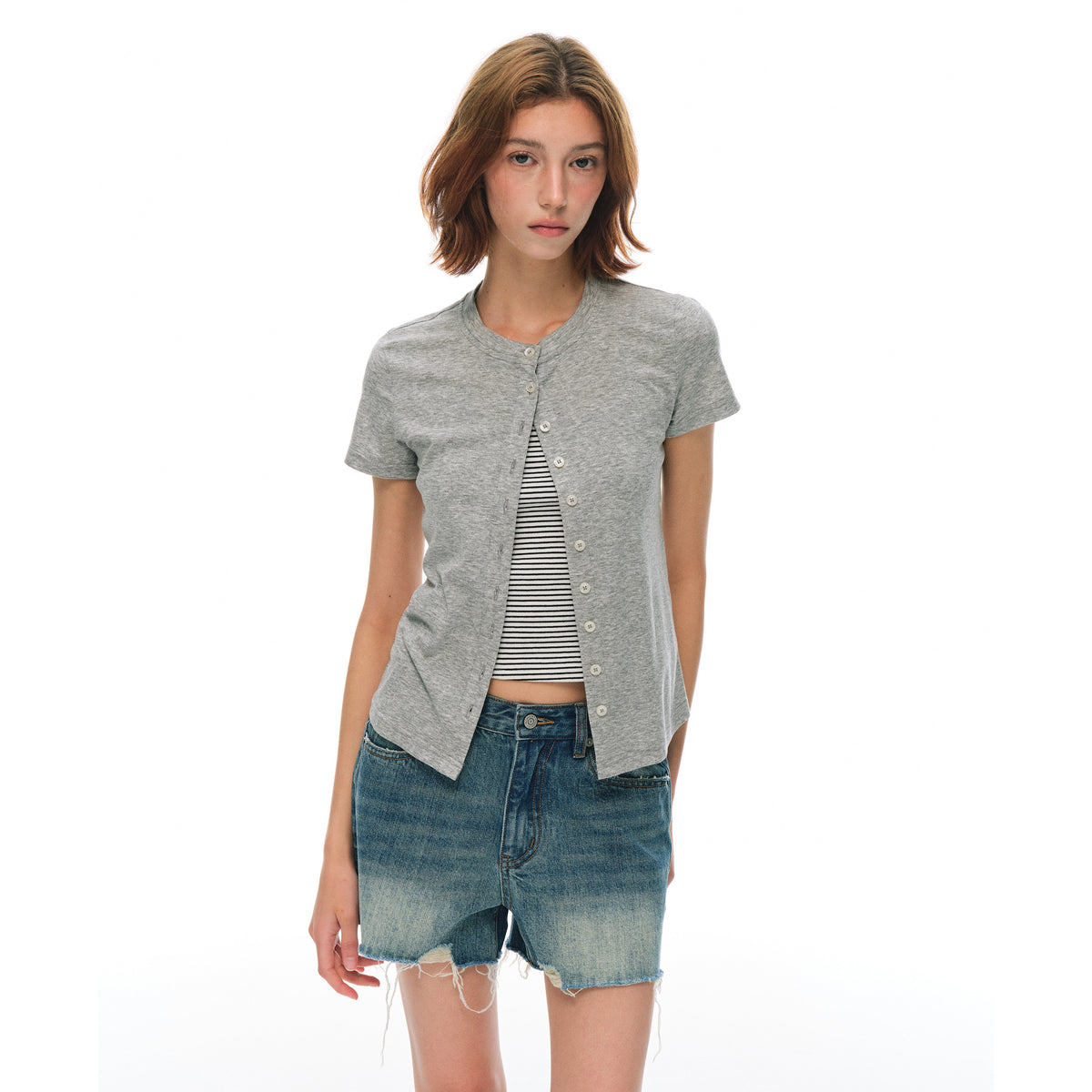 Country_Moment_Cooling_Lyocell_Knit_Round_Neck_Women_Gray_Pullover_Short_Sleeve_T-Shirts_MISSTT