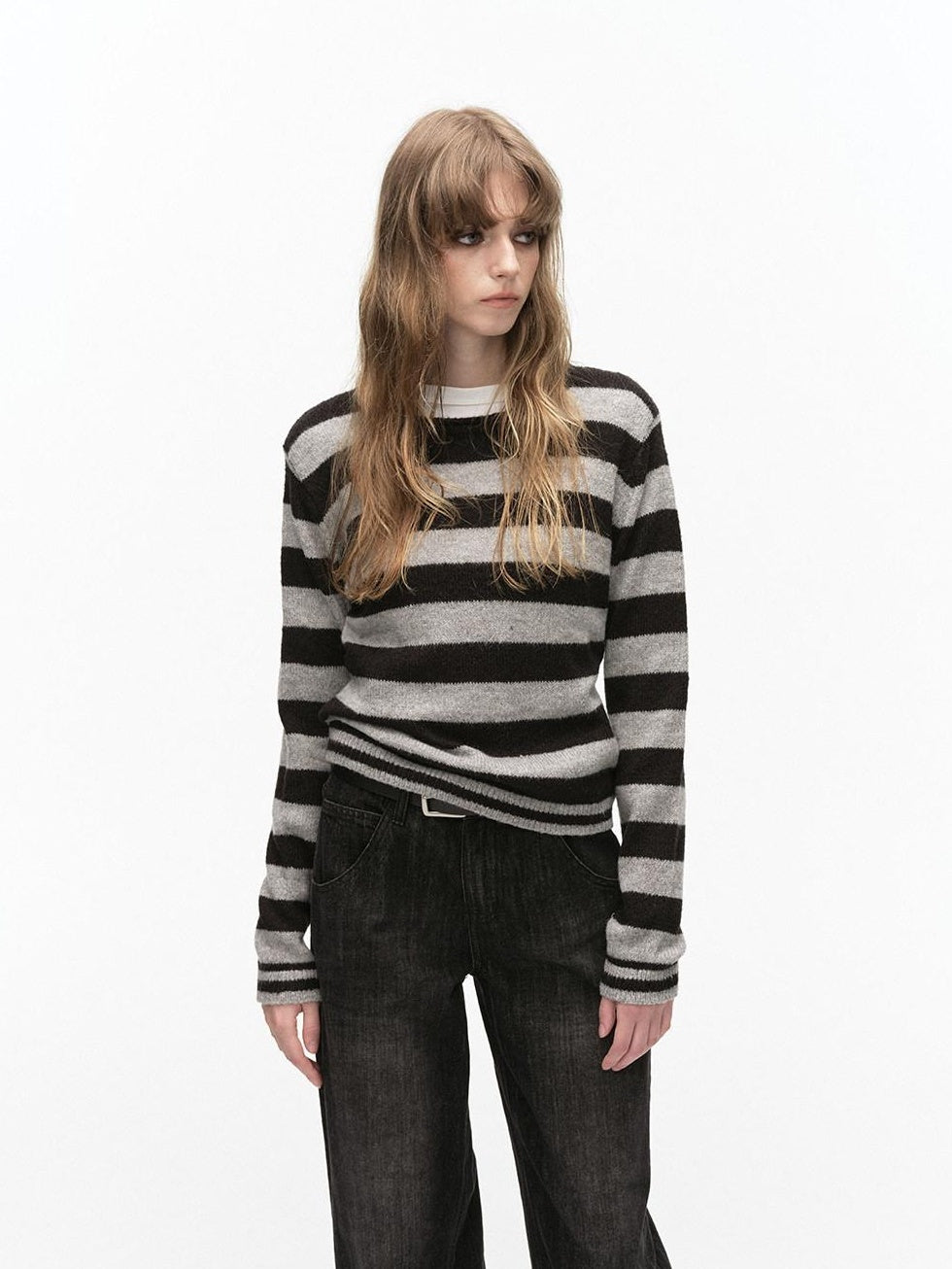 Country Moment Soft Wool Blend Knit Striped Crewneck Regular Fit Women Commuter Casual Sweaters