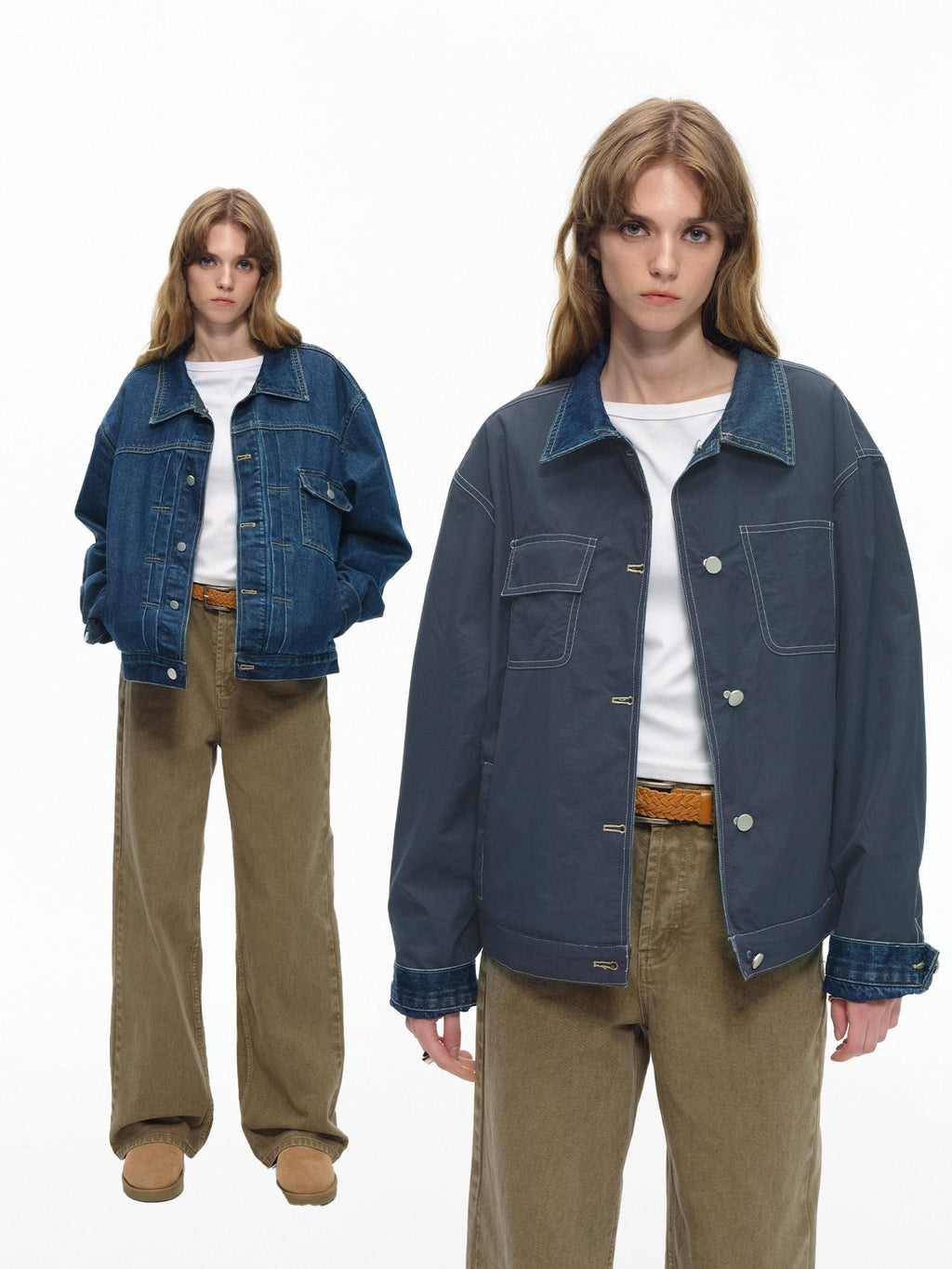 Country Moment Shape Retaining Washed Relaxed Fit Unisex Deep Blue Flap Pocket Denim Jackets