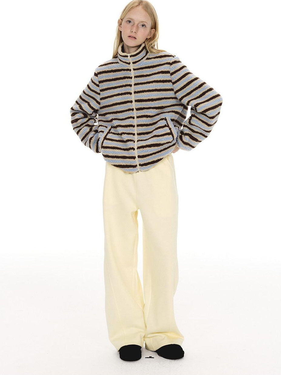 Country Moment Loose Wide Leg Drawstring Casual Unisex Cotton Blend Off White Straight Pants