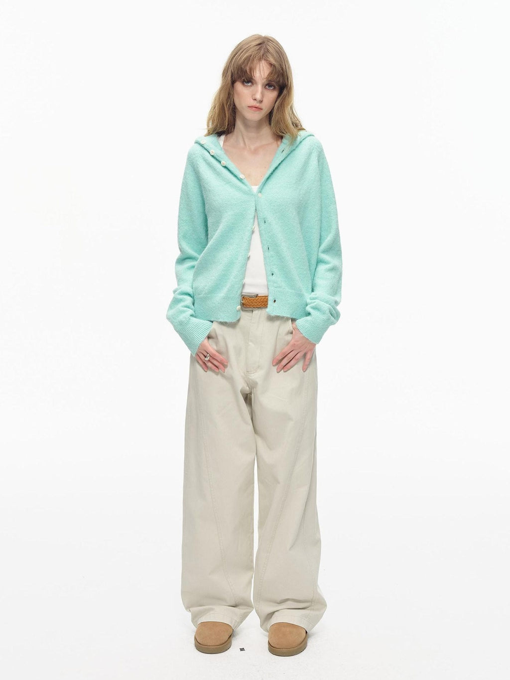 Country Moment Soft Button Closure Hooded Loose Fit Unisex Polyester Blend Cardigans