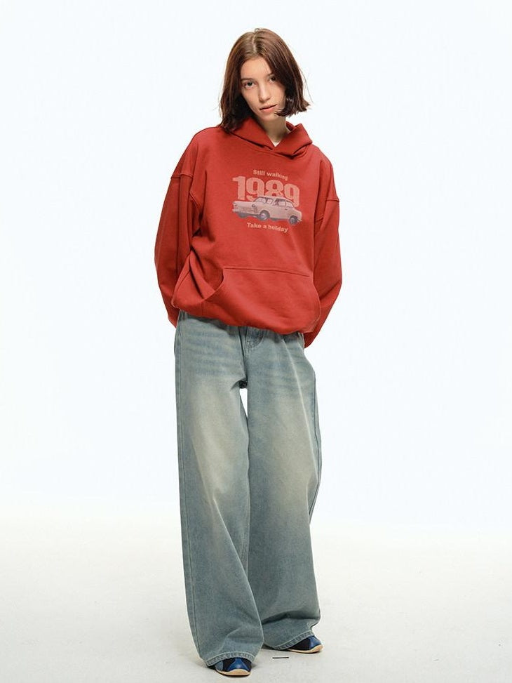 Country Moment Soft Cotton Blend Loose Fit Pullover Teen Casual Graphic Orange Red Hoodie