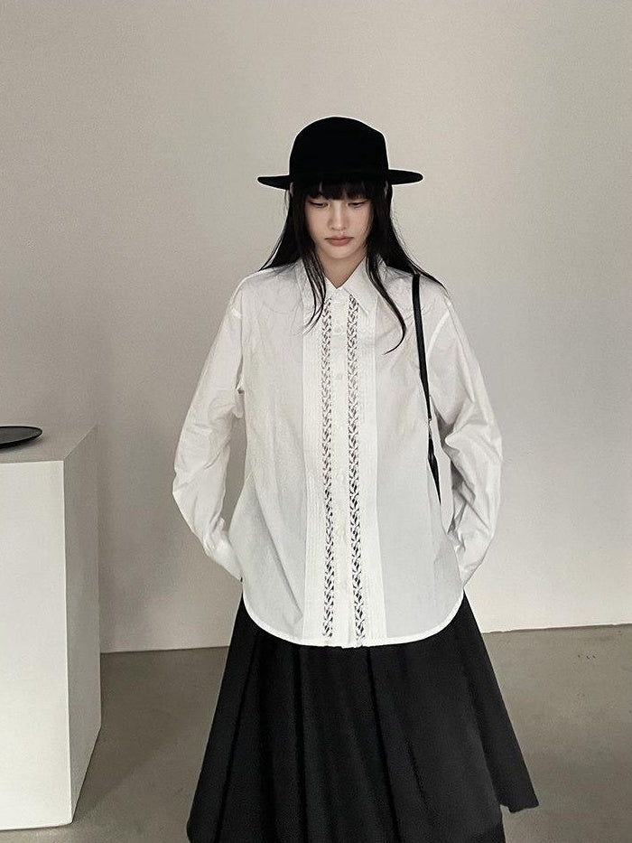 DDGIRL studio Pure Cotton Lace Collar Straight Fit Commuter Long Sleeve Women White Shirts