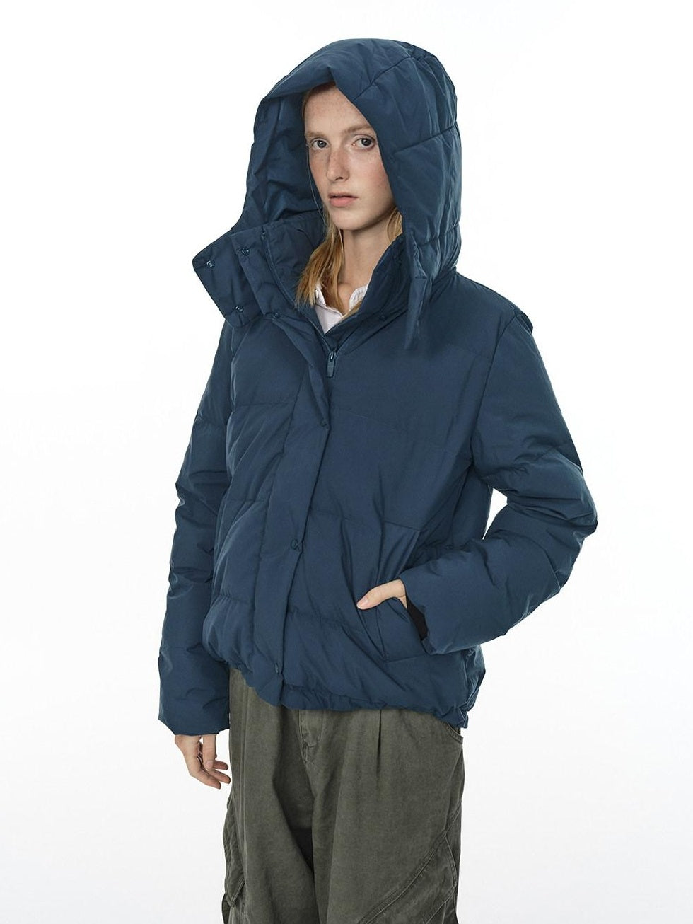 Country Moment 650Fp White Duck Down Cozy Cropped Detachable Hood Women Zipper Down Jackets