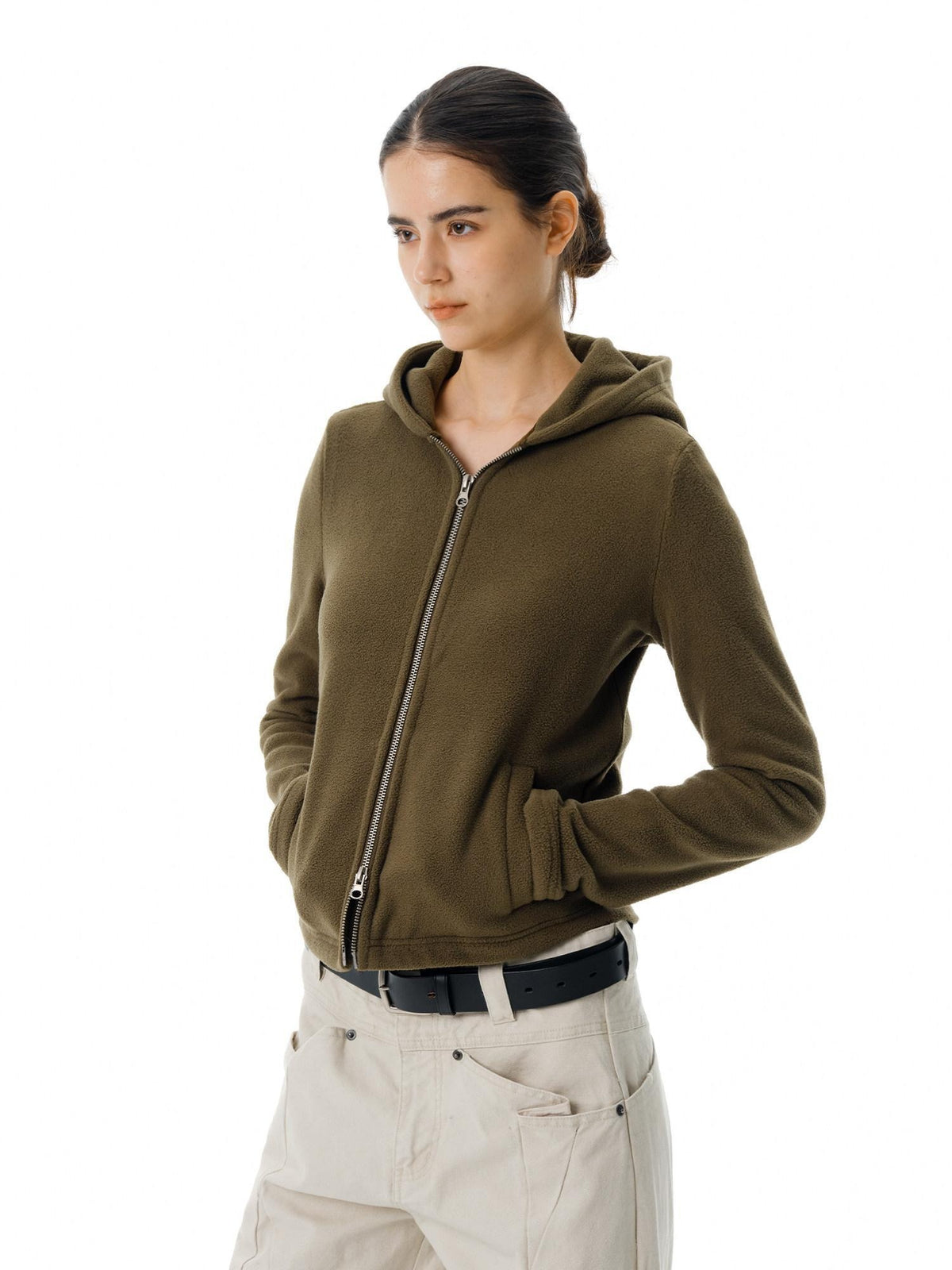 Country Moment Warm Polar Fleece Slim Fit Zip Up American Women Sport Sage Green Hoodie