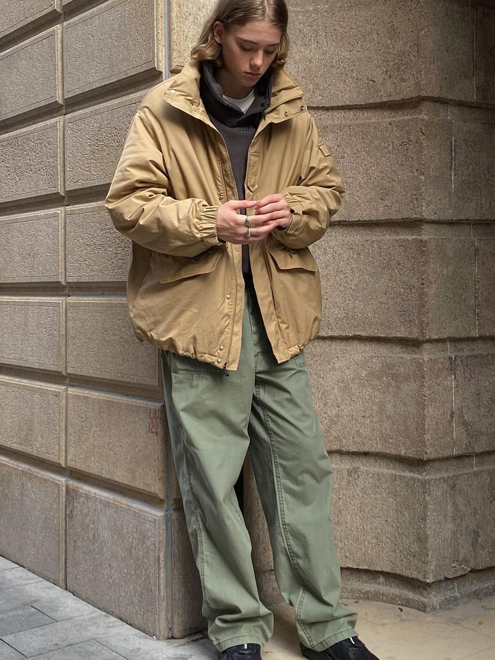 Country Moment Wrinkle Free Mid Rise Straight Workwear Everyday Pure Cotton Olive Cargo Pants
