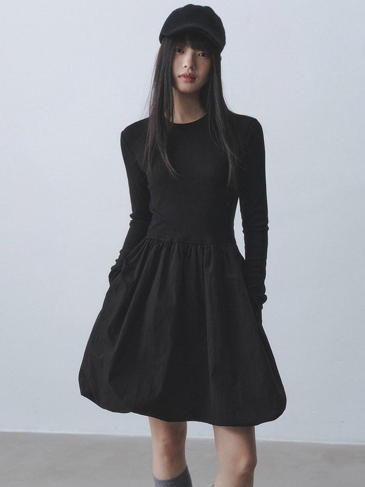 DDGIRL studio Soft Breathable Cotton Blend Waist Cinched Faux Two Piece A Line Midi Dresses