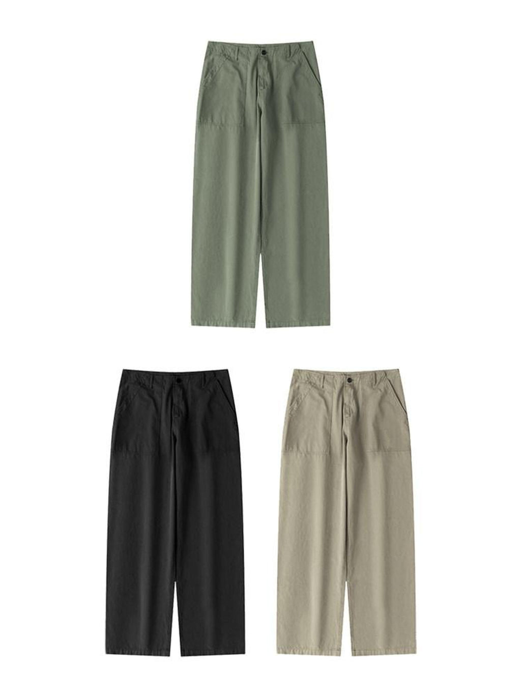 Country Moment Washed Cotton Loose Mid Rise Cargo Pockets Youth Everyday Khaki Straight Pants