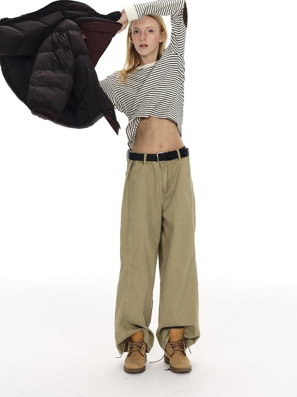 Country Moment Comfortable Cotton Mid Rise Straight Leg Unisex Casual Khaki White Cargo Pants