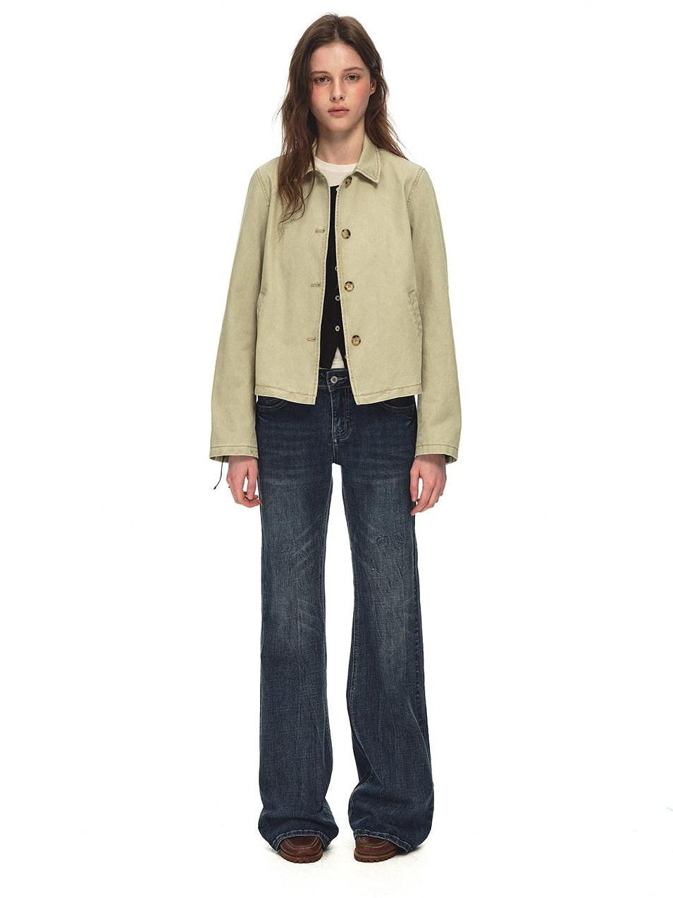 Country Moment Slimming Soft Breathable Distressed Low Rise Vintage Blue Stonewash Flared Jeans