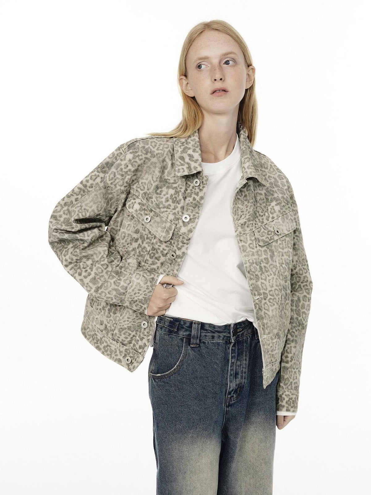 Country Moment Durable Cotton Workwear Loose Fit Unisex Leopard Light Khaki Denim Jackets
