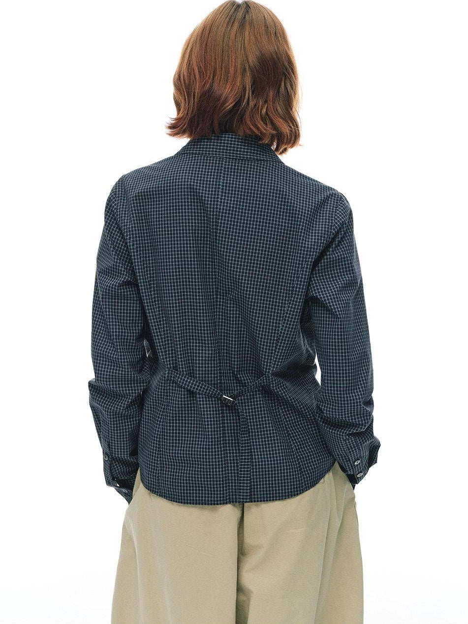 Country Moment Slim Fit Cotton Plaid Button Cropped Long Sleeve Collared Casual Citywalk Blouses