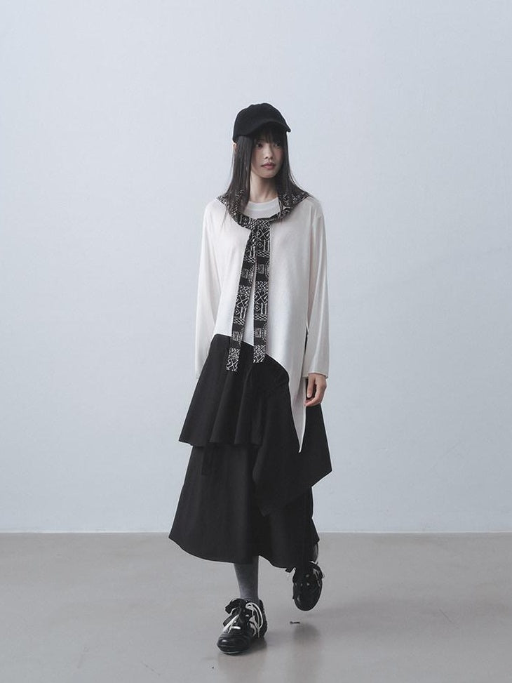 DDGIRL studio Breathable Lyocell Asymmetric Two Piece Women Crew Neck Long Sleeve T-Shirts