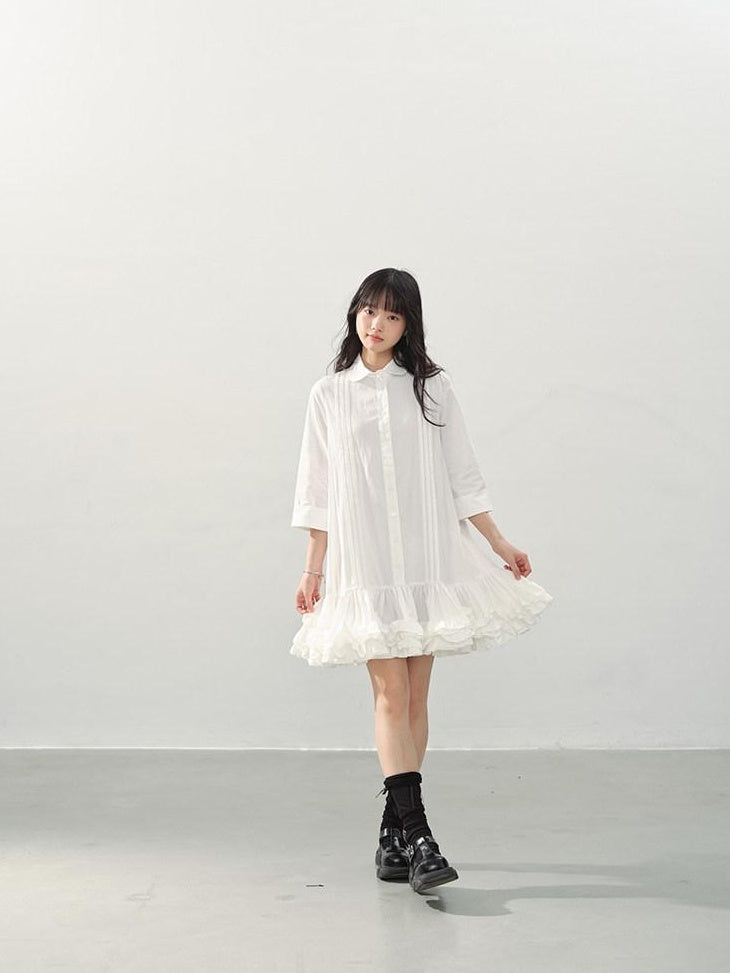 DDGIRL studio Shape Retaining Cotton Ruffle Aline Loose Waist Commuter Women Midi Dresses