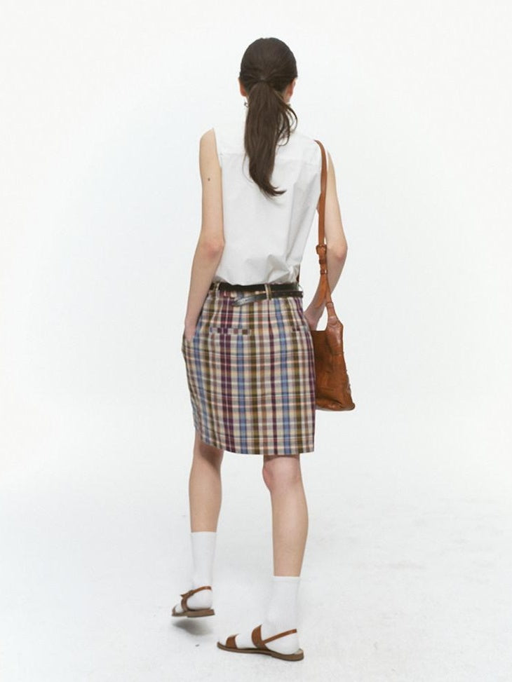 Country Moment High Waist Cotton Vintage Purple Plaid A Line Street Sporty Mini Skirts