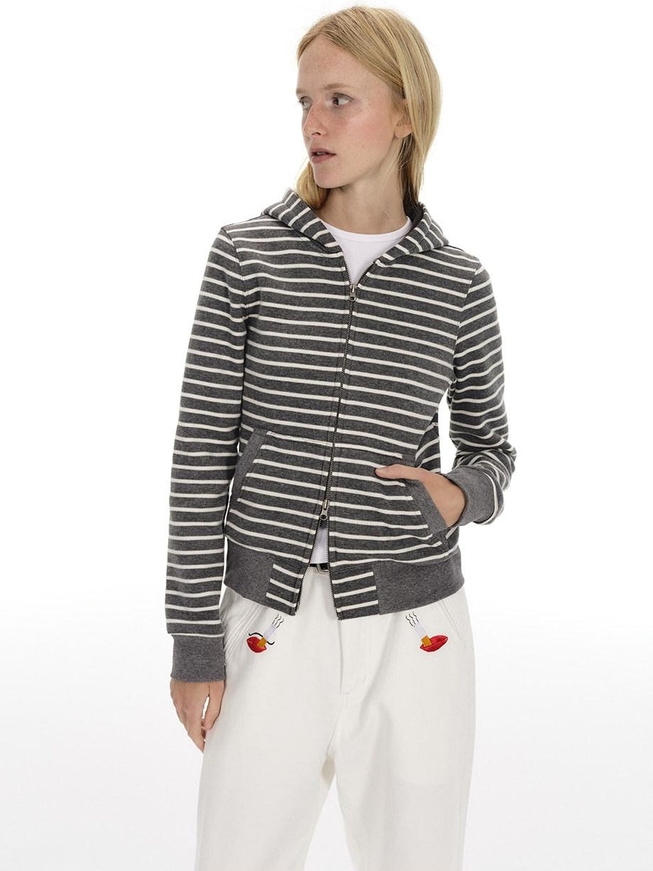 Country Moment Thermal Breathable Vintage Slim Fit Zipper Men Striped Cotton Blend Hoodie