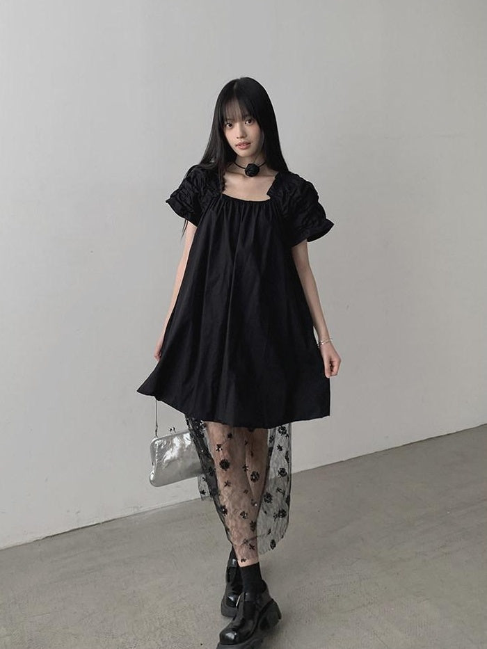 DDGIRL studio 100% Cotton Pullover Bardot Neck A Line Lantern Skirt Workwear Midi Dresses