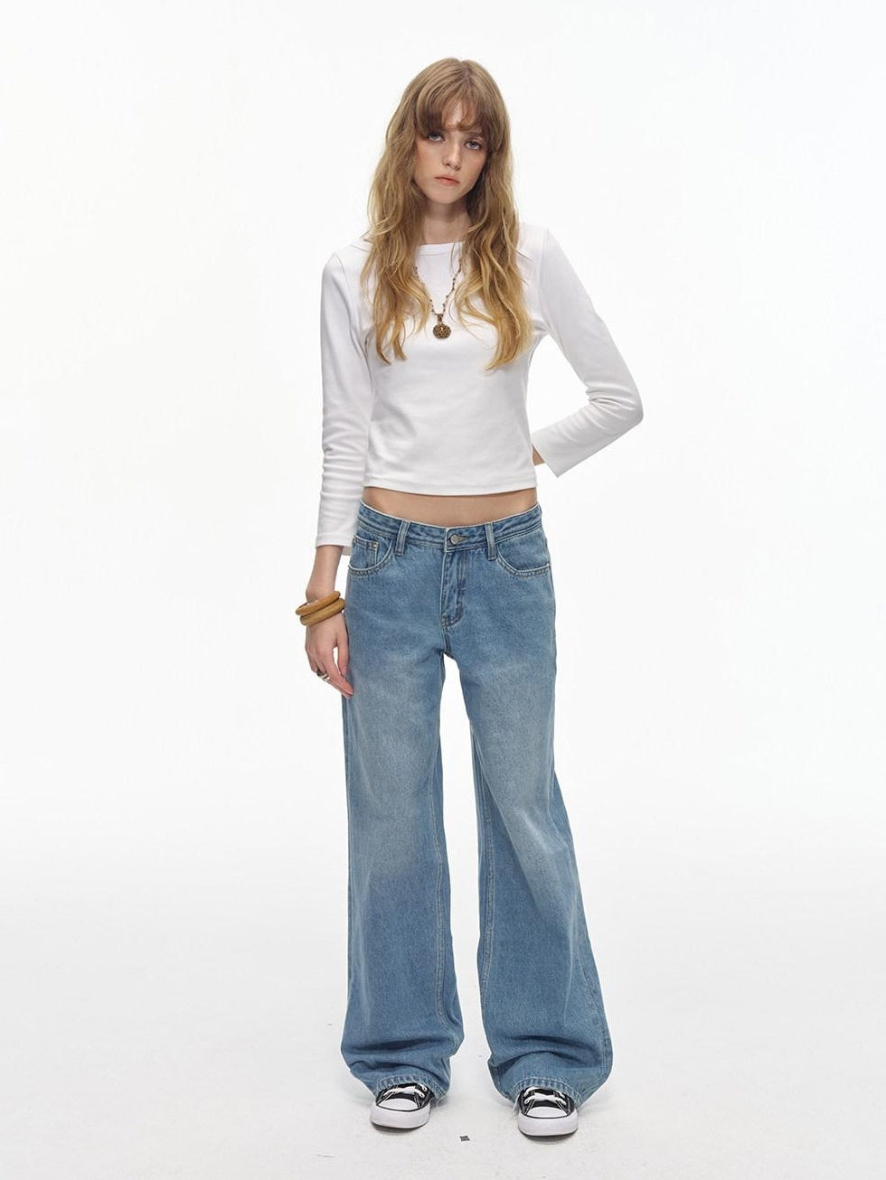 Country Moment Washed Light Blue Midrise Zip Fly Relaxed Fit Cotton Blend Straight Leg Jeans