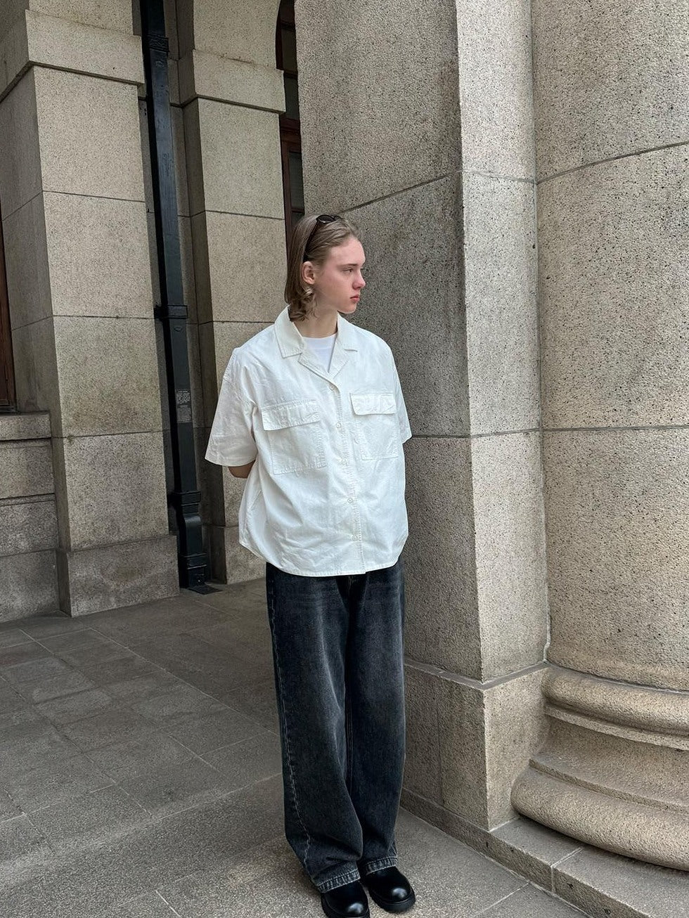 Country Moment Washed Cotton Linen Loose Pocket Cuban Collar Youth Casual American Solid Shirts