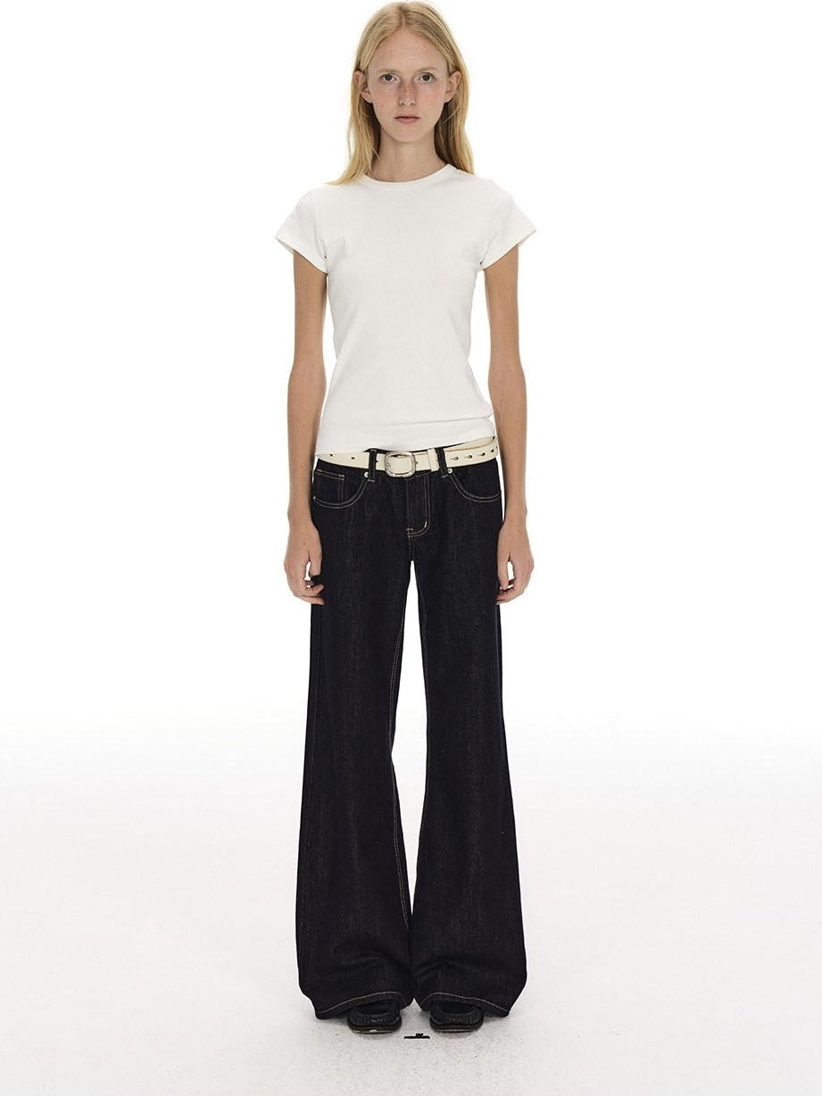 Country Moment Blue Cotton Blend Low Rise Zip Fly Fitted Casual Youth Washed Straight Leg Jeans