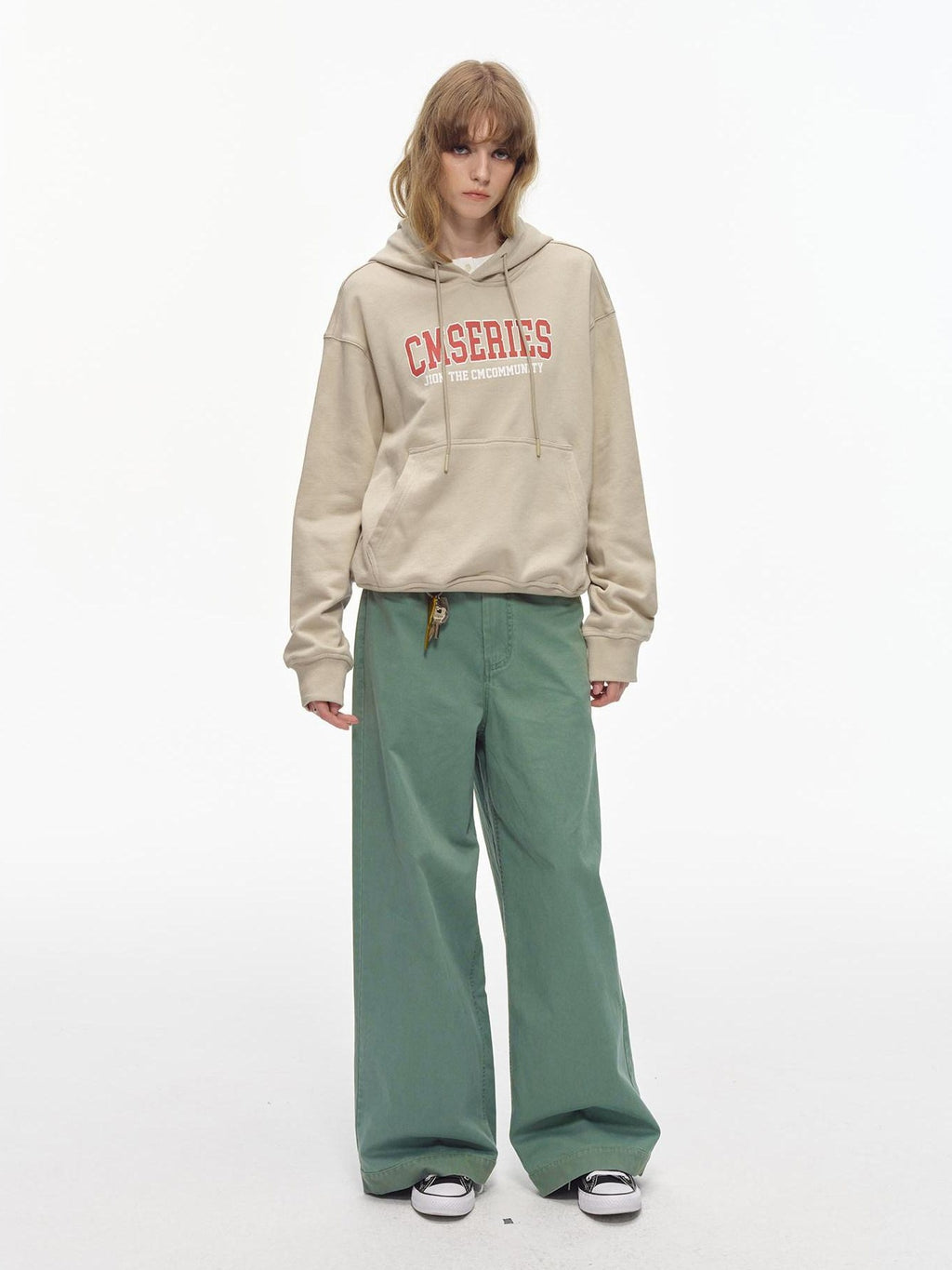Country Moment Washed 100% Cotton Loose Straight Zipper Fly Youth Everyday Green Wide Leg Pants