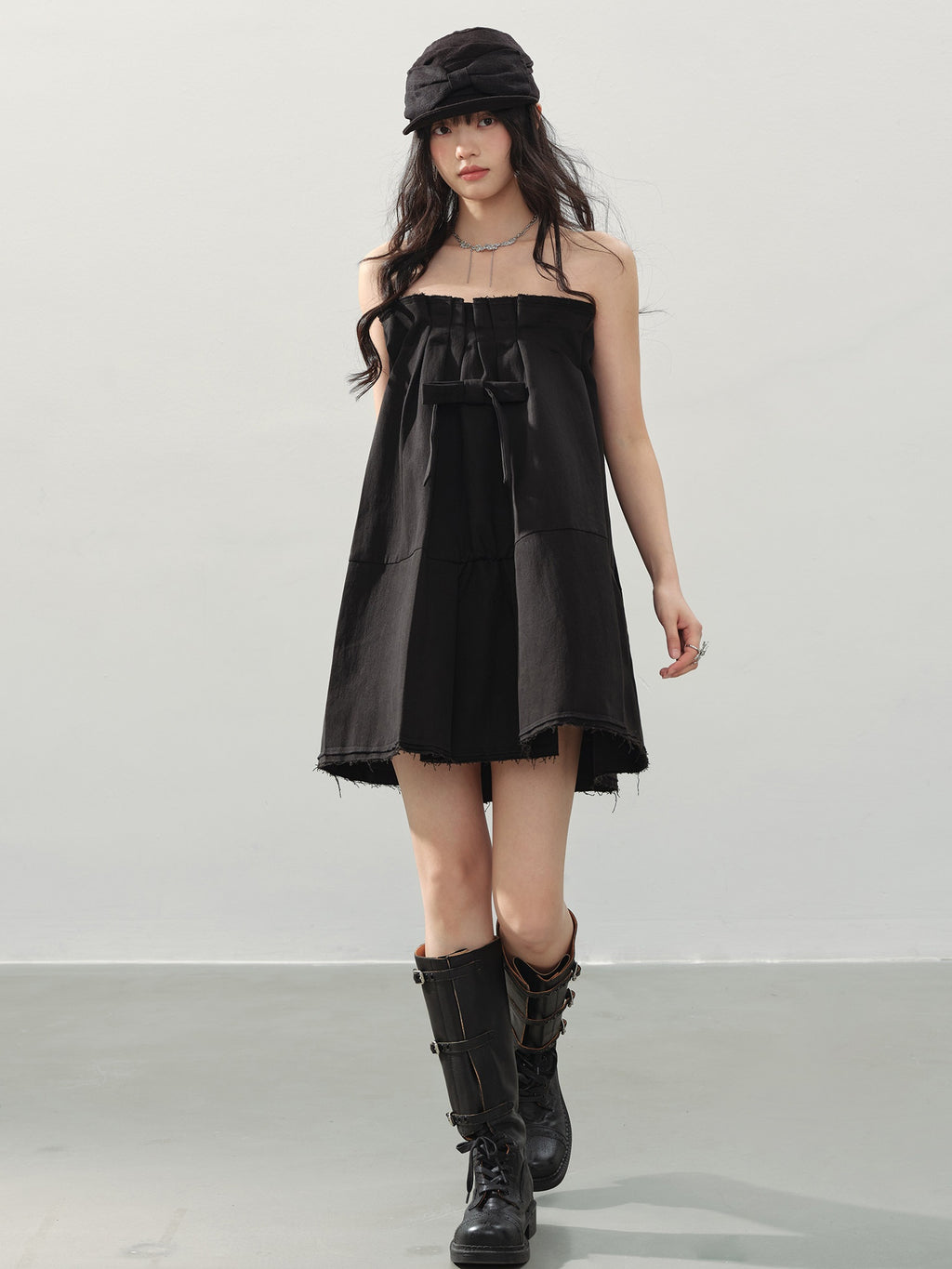 DDGIRL_studio_Soft_Cotton_Blend_High_Waist_Bow_A_Line_Strapless_Workwear_Women_Mini_Dresses_MISSTT