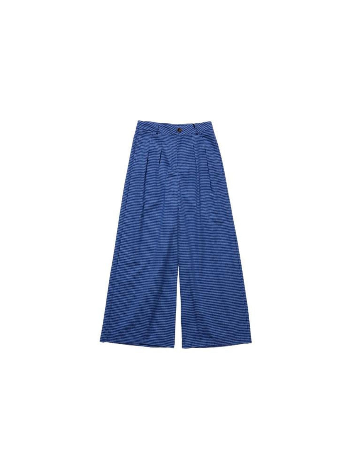 Country Moment 100 Percent Cotton Vintage Natural Waist Pockets Gem Blue Plaid Wide Leg Pants